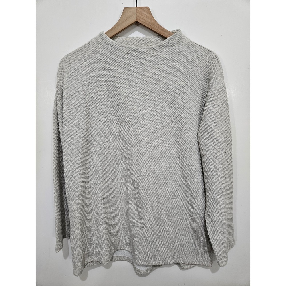 Lands' End M Petite Gray Textured Knit Pullover Sweater Cotton Stretch